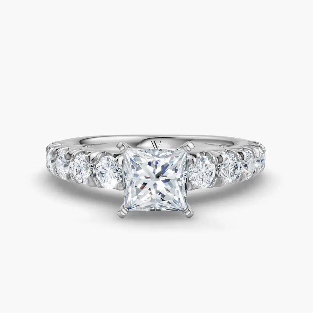 Certified 1 carat Lab Grown Diamond Princess Cut Pavé, Classic, Simple Engagement Ring in 14K White Gold-Zionb