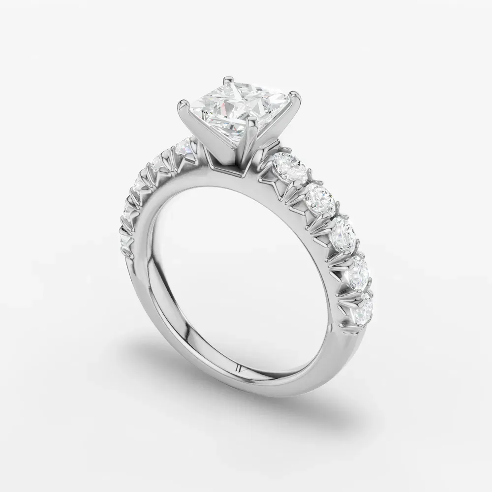 Certified 1 carat Lab Grown Diamond Princess Cut Pavé, Classic, Simple Engagement Ring in 14K White Gold-Zionb