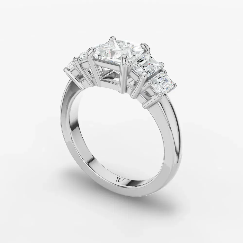 Certified 1 carat Lab Grown Diamond Princess Cut Five Stone, Side Stone Engagement Ring in 14K White Gold-Osvh