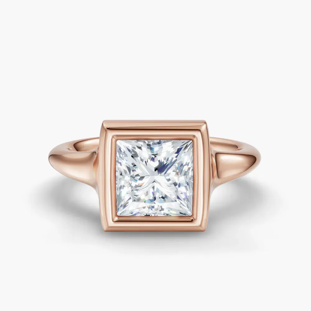 Certified 1 carat Lab Grown Diamond Princess Cut Solitaire, Bezel Engagement Ring in 14K Rose Gold-Zayn