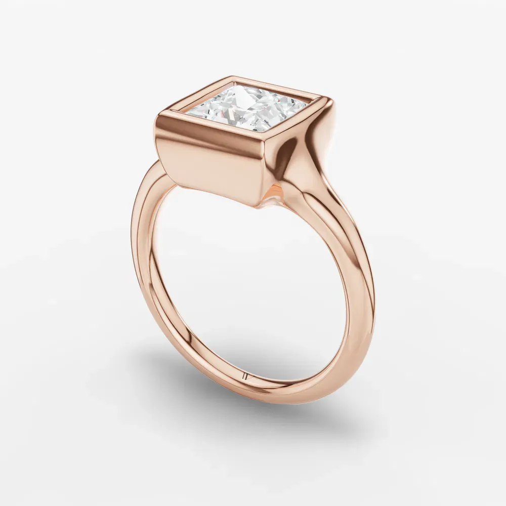 Certified 1 carat Lab Grown Diamond Princess Cut Solitaire, Bezel Engagement Ring in 14K Rose Gold-Zayn