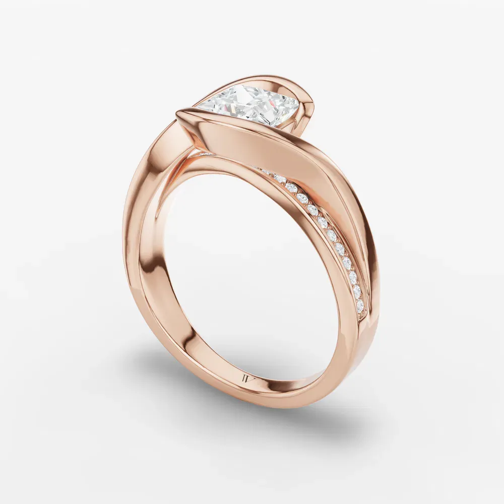 Certified 1 carat Lab Grown Diamond Princess Cut Bezel, Modern, Split Shank Engagement Ring in 14K Rose Gold-Elara