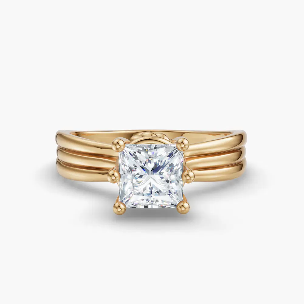 Certified 1 carat Lab Grown Diamond Princess Cut Solitaire, Floating Engagement Ring in 14K Yellow Gold-Celest