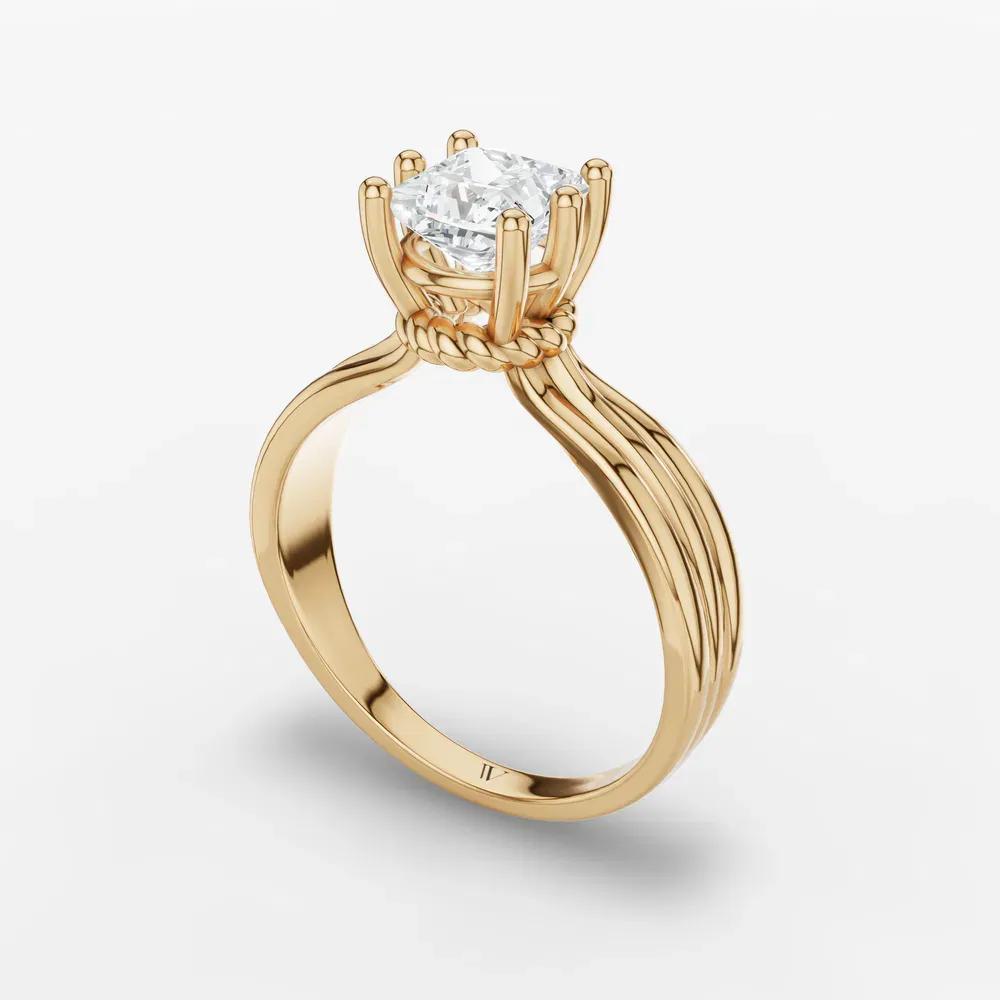Certified 1 carat Lab Grown Diamond Princess Cut Solitaire, Floating Engagement Ring in 14K Yellow Gold-Celest