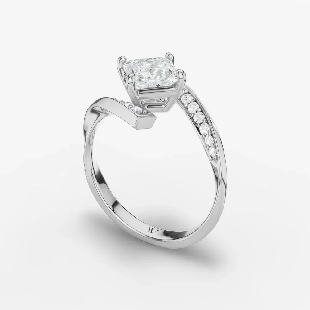 Certified 1 carat Lab Grown Diamond Princess Cut Modern, Unique, Pavé Engagement Ring in 14K White Gold-Lirene