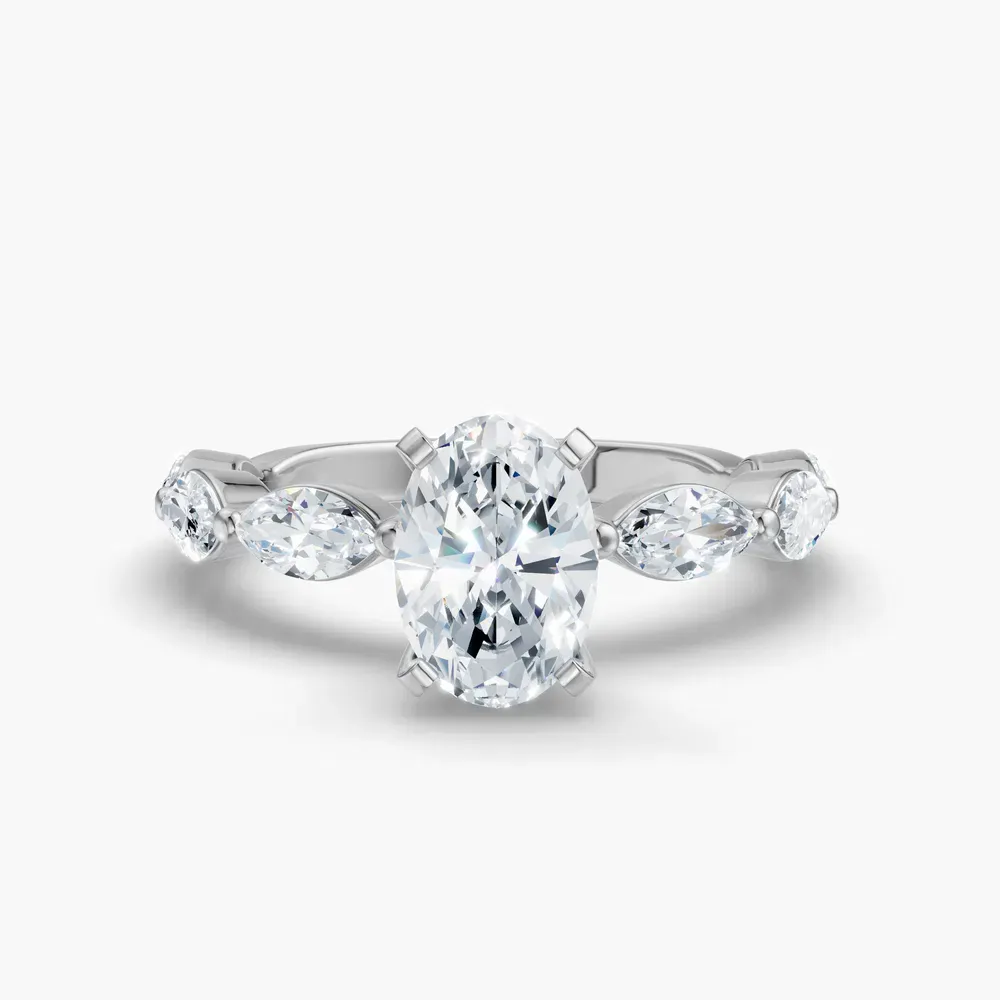 Certified 1 carat Lab Grown Diamond Oval Cut Side Stone Engagement Ring in Platinum-Trind