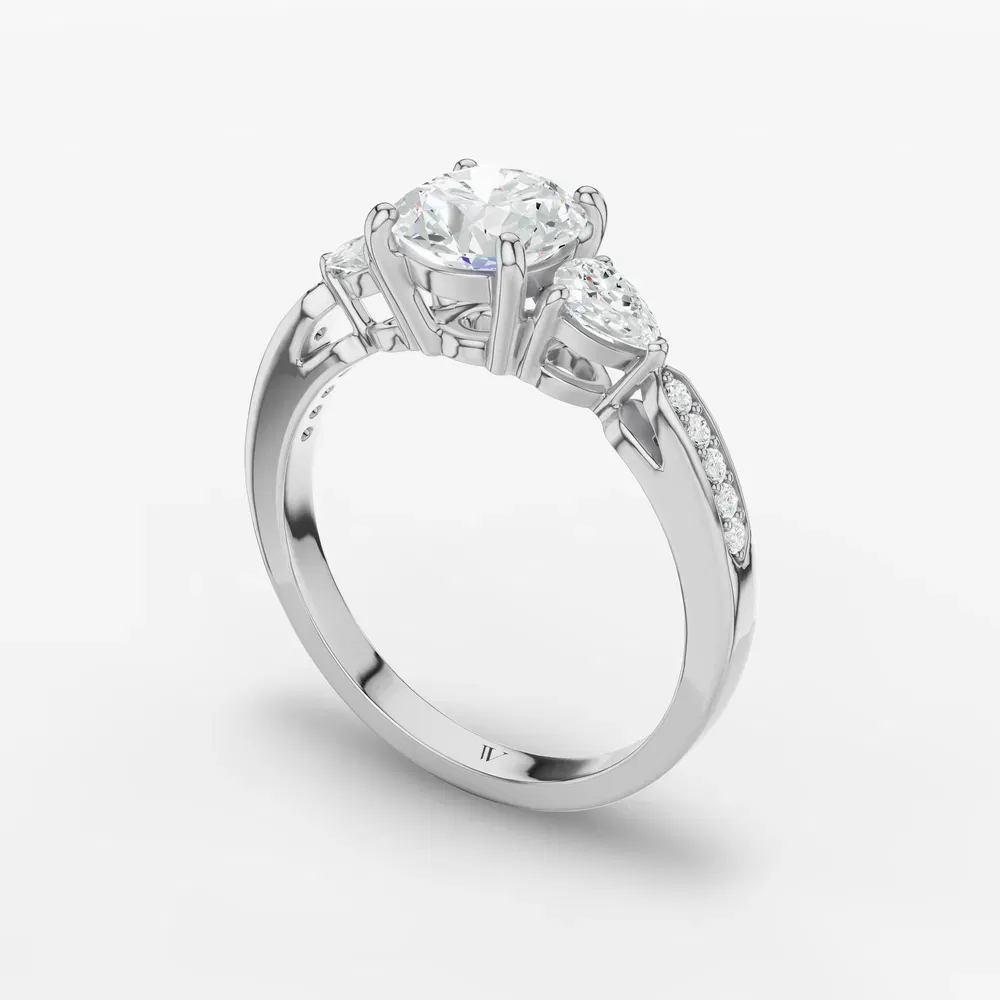 Certified 1 carat Lab Grown Diamond Round Cut Three Stone, Pavé, Four Prong Engagement Ring in Platinum-Zevd
