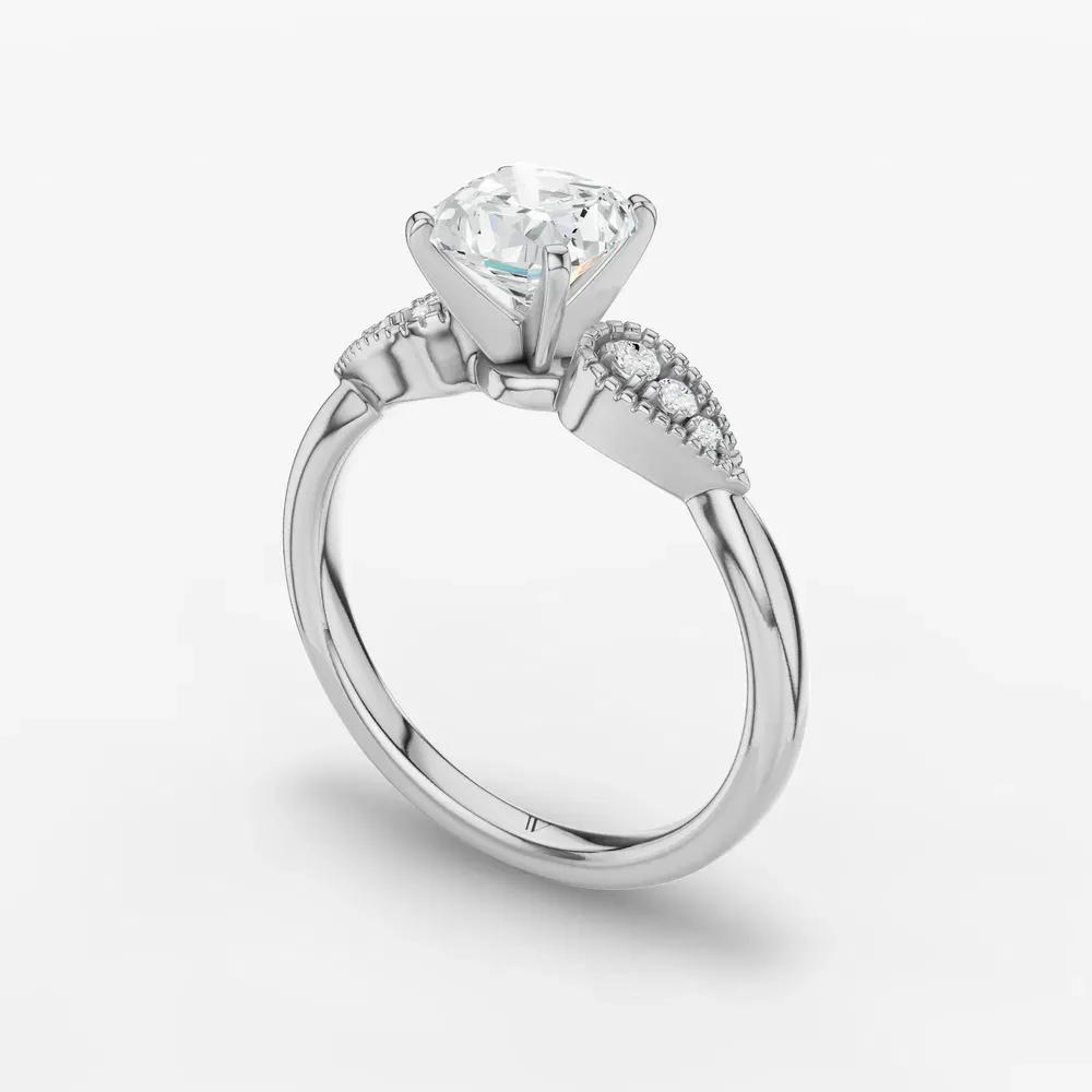 Certified 1 carat Lab Grown Diamond Cushion Cut Milgrain, Vintage, Side Stone Engagement Ring in Platinum-Yerlin