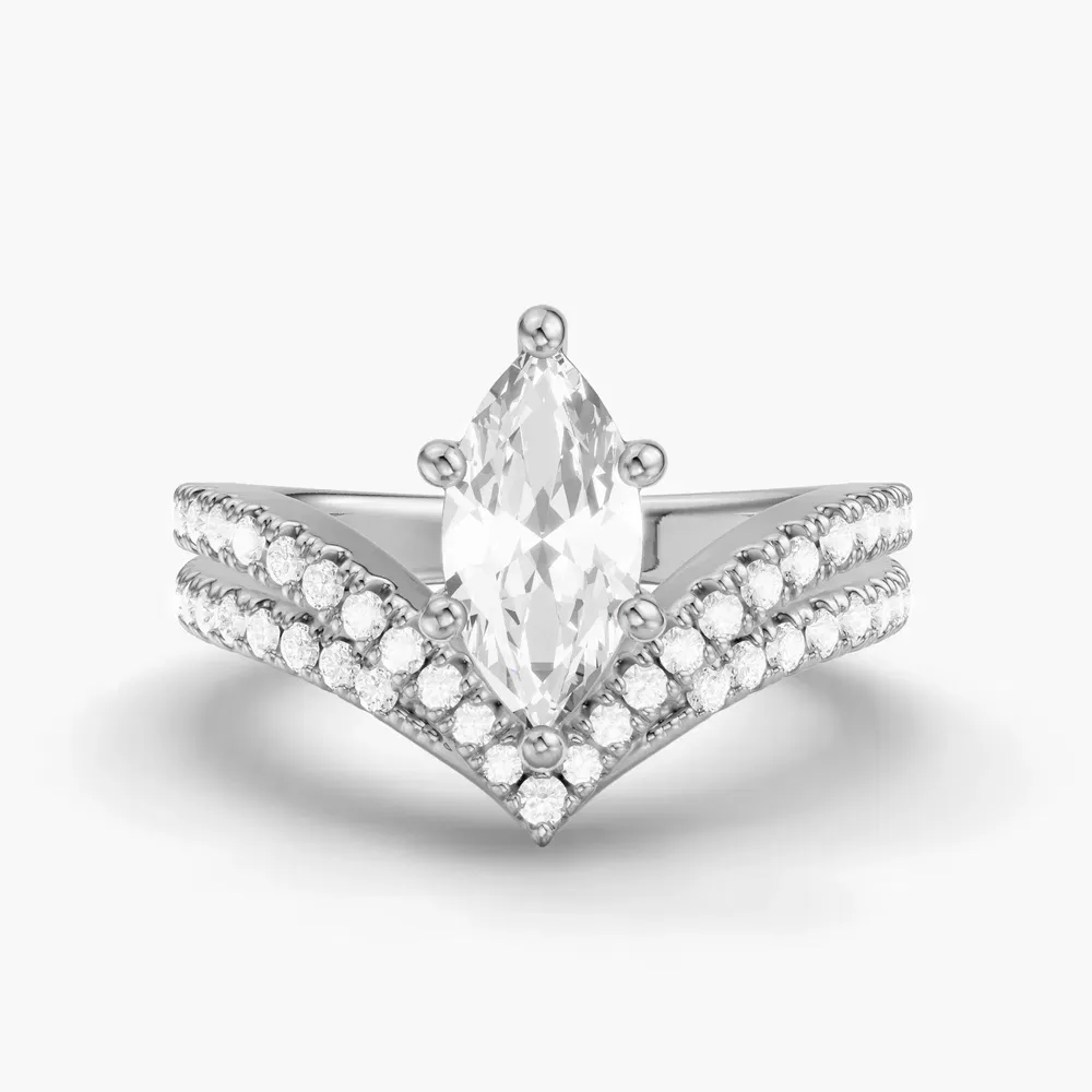 Certified 1 carat Lab Grown Diamond Marquise Cut Pavé, Unique, Floating Engagement Ring in Platinum-Soli