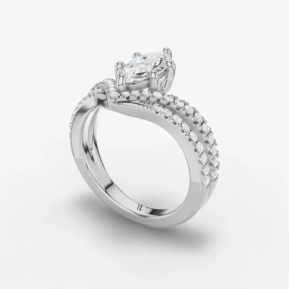 Certified 1 carat Lab Grown Diamond Marquise Cut Pavé, Unique, Floating Engagement Ring in Platinum-Soli