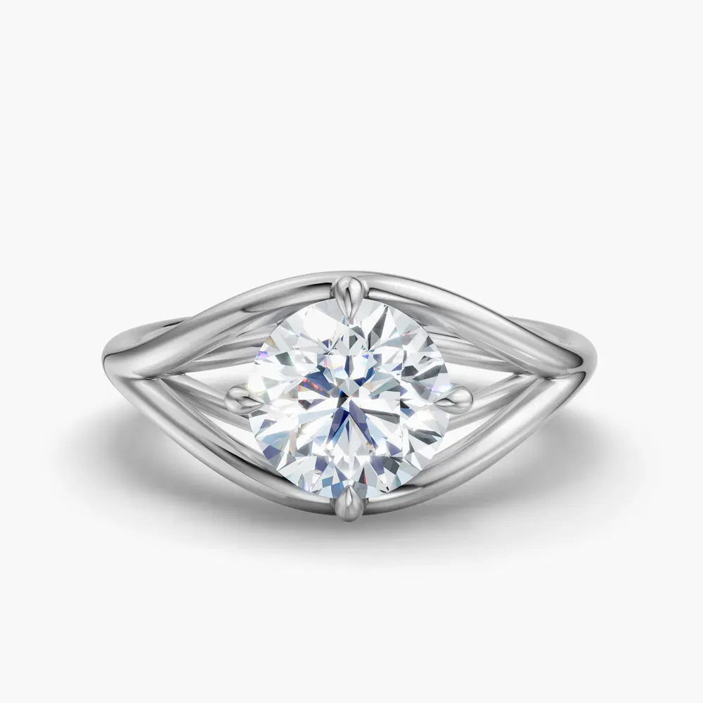 Certified 1 carat Lab Grown Diamond Round Cut Solitaire, Split Shank, Modern Engagement Ring in Platinum-Kira