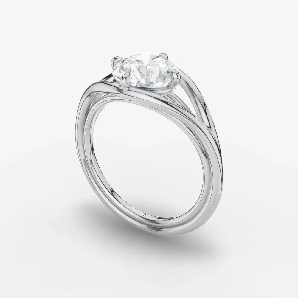 Certified 1 carat Lab Grown Diamond Round Cut Solitaire, Split Shank, Modern Engagement Ring in Platinum-Kira