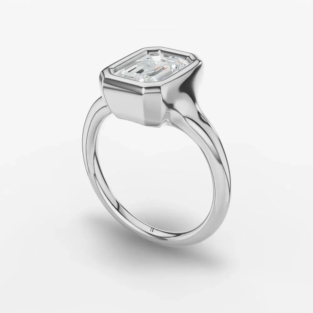 Certified 1 carat Lab Grown Diamond Emerald Cut Solitaire, Bezel Engagement Ring in Platinum-Zayn