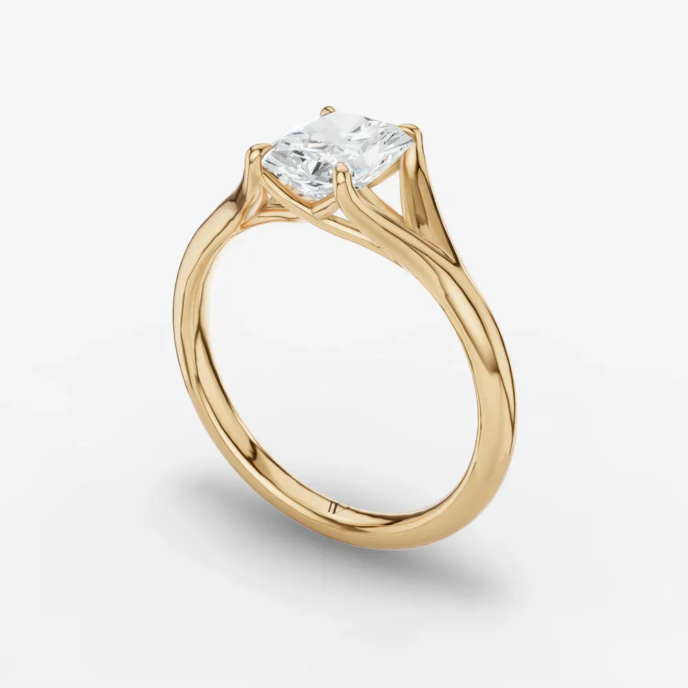Certified 1 carat Lab Grown Diamond Radiant Cut Solitaire, Split Shank, Simple Engagement Ring in 14K Yellow Gold-Zayfi
