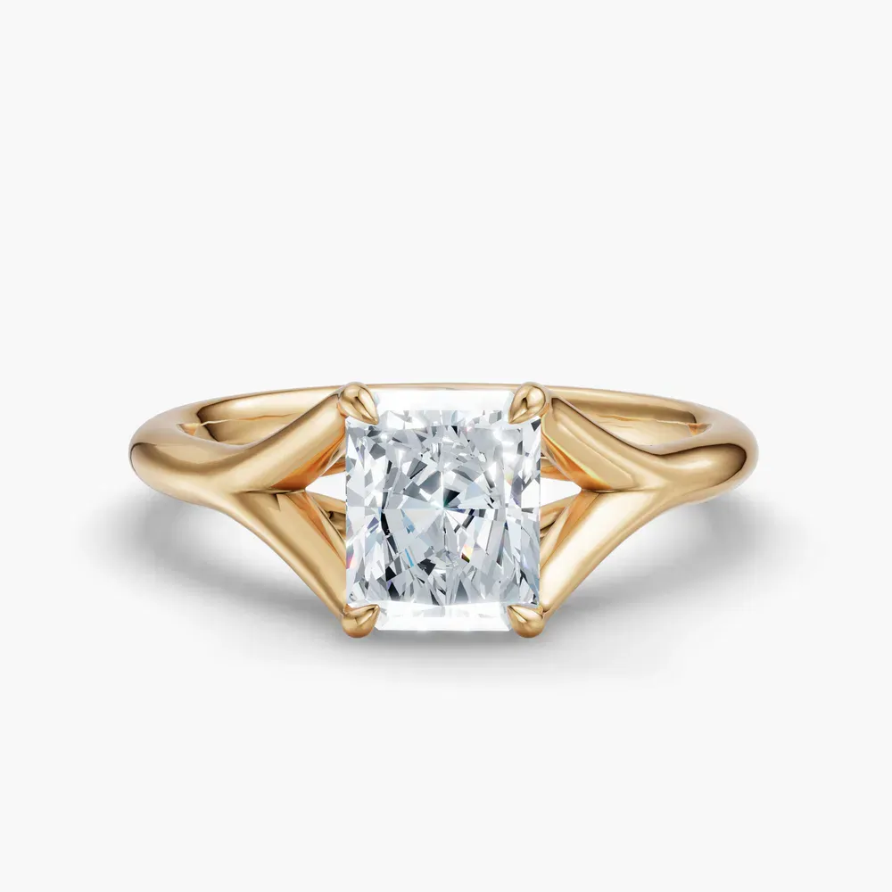 Certified 1 carat Lab Grown Diamond Radiant Cut Solitaire, Split Shank, Simple Engagement Ring in 14K Yellow Gold-Zayfi