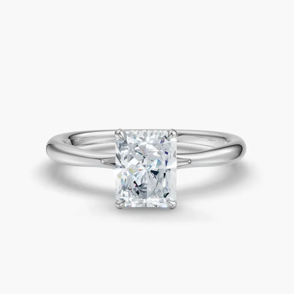 Certified 1 carat Lab Grown Diamond Radiant Cut Hidden Halo, Solitaire, Low profile Engagement Ring in 14K White Gold-Anomis