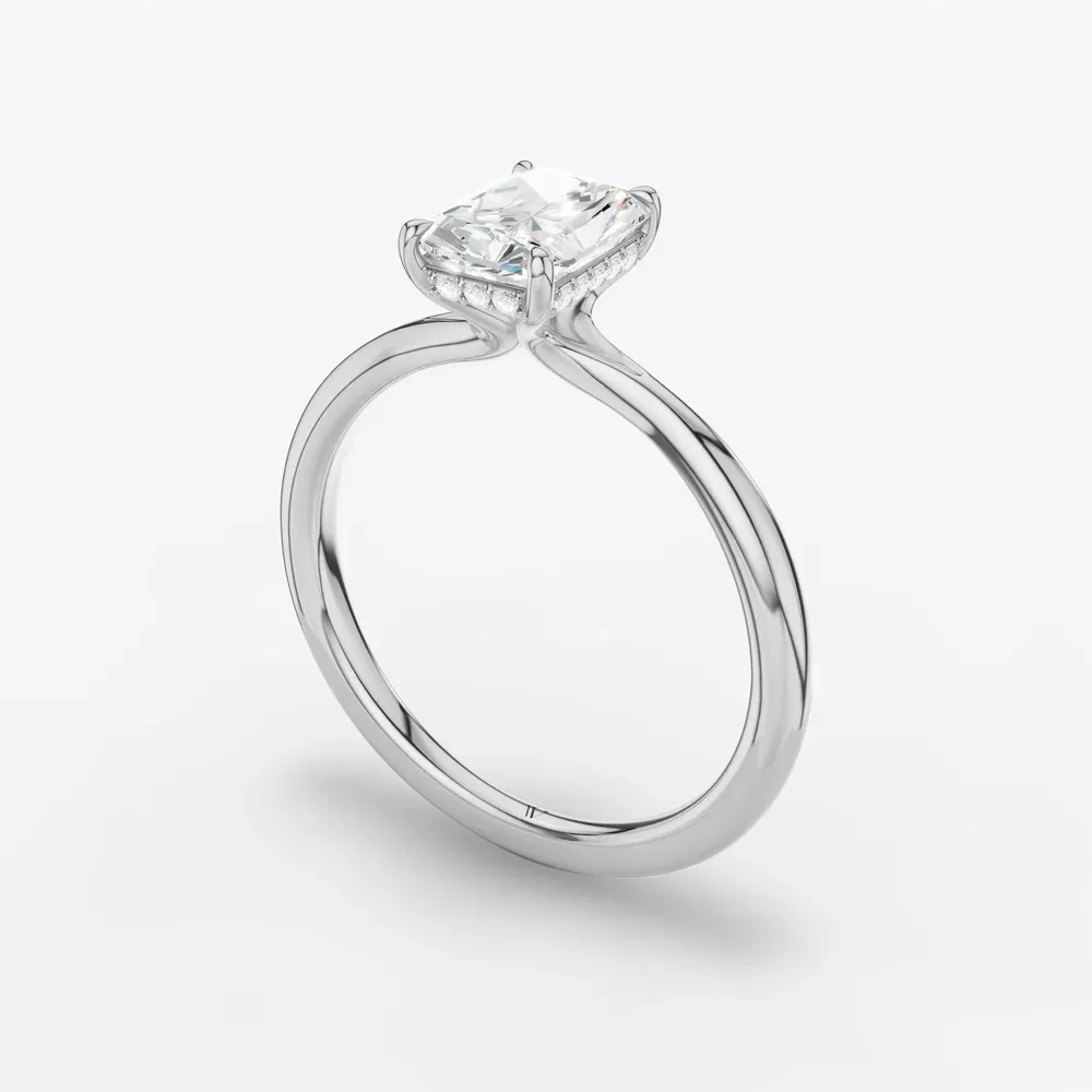 Certified 1 carat Lab Grown Diamond Radiant Cut Hidden Halo, Solitaire, Low profile Engagement Ring in 14K White Gold-Anomis