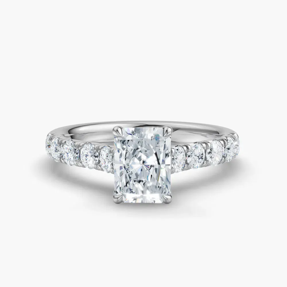 Certified 1 carat Lab Grown Diamond Radiant Cut Pavé, Cathedral, Low profile Engagement Ring in 14K White Gold-Israfil
