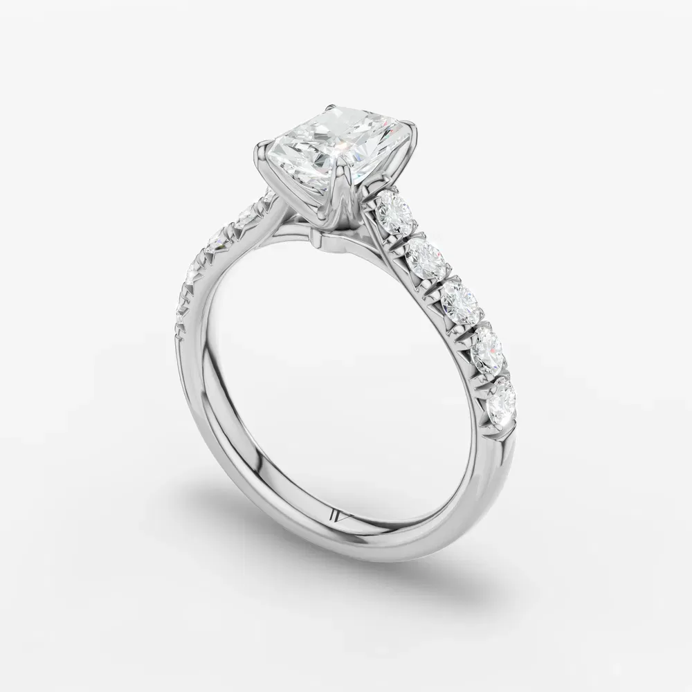 Certified 1 carat Lab Grown Diamond Radiant Cut Pavé, Cathedral, Low profile Engagement Ring in 14K White Gold-Israfil