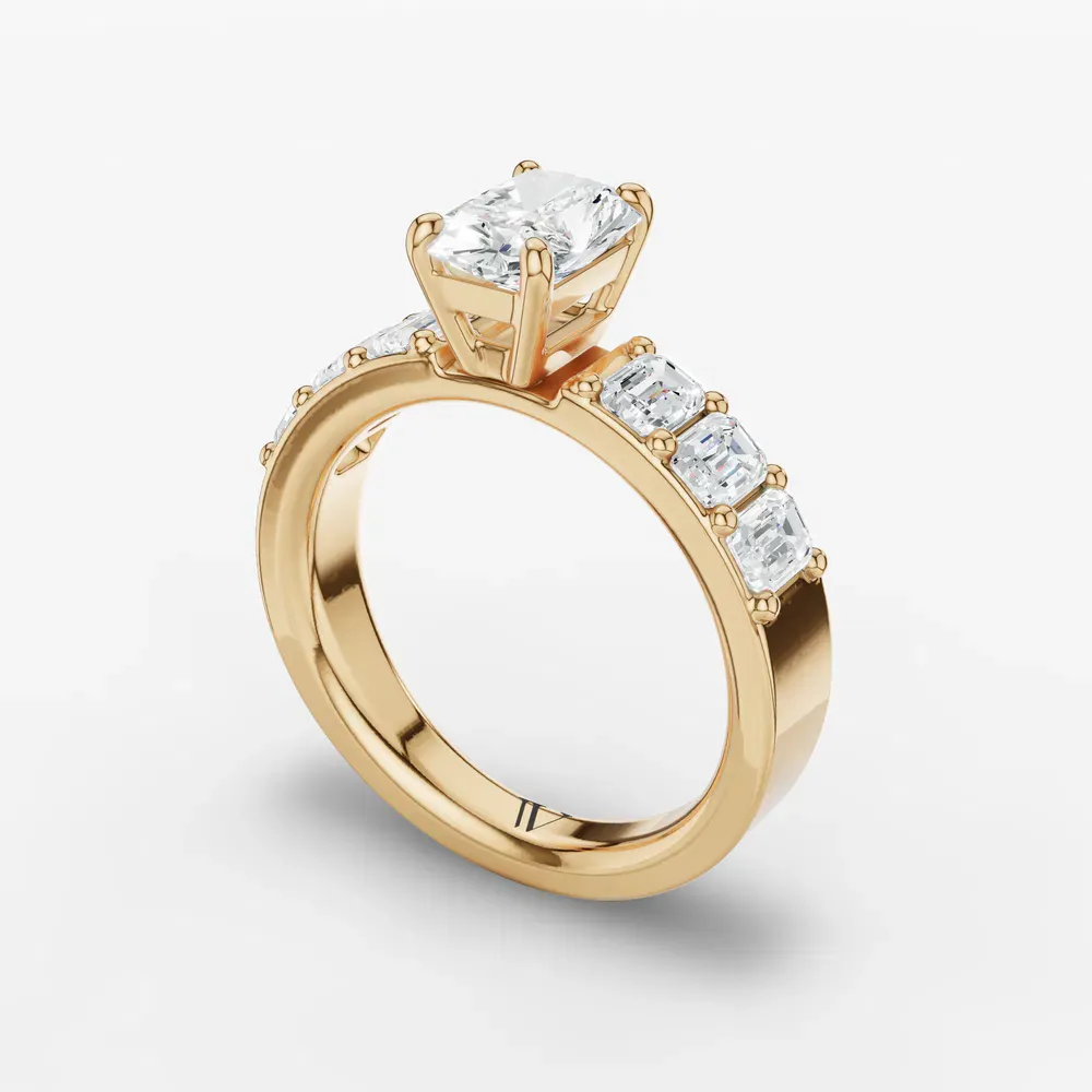 Certified 1 carat Lab Grown Diamond Radiant Cut Side Stone Engagement Ring in 14K Yellow Gold-Novalis