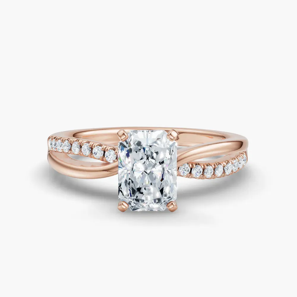 Certified 1 carat Lab Grown Diamond Radiant Cut Pavé, Split Shank Engagement Ring in 14K Rose Gold-Polaris