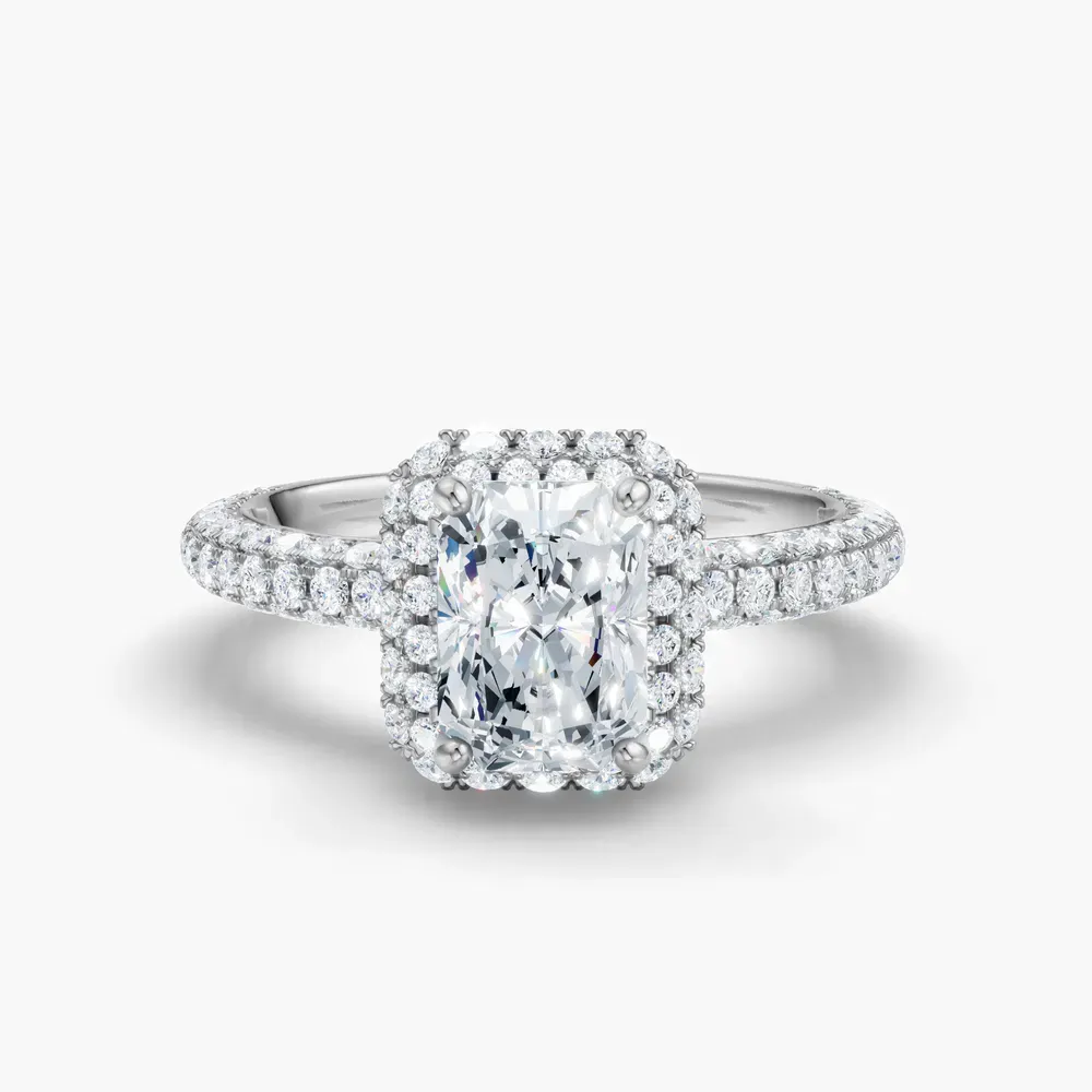 Certified 1 carat Lab Grown Diamond Radiant Cut Pavé, Halo, Hidden Halo Engagement Ring in 14K White Gold-Brym