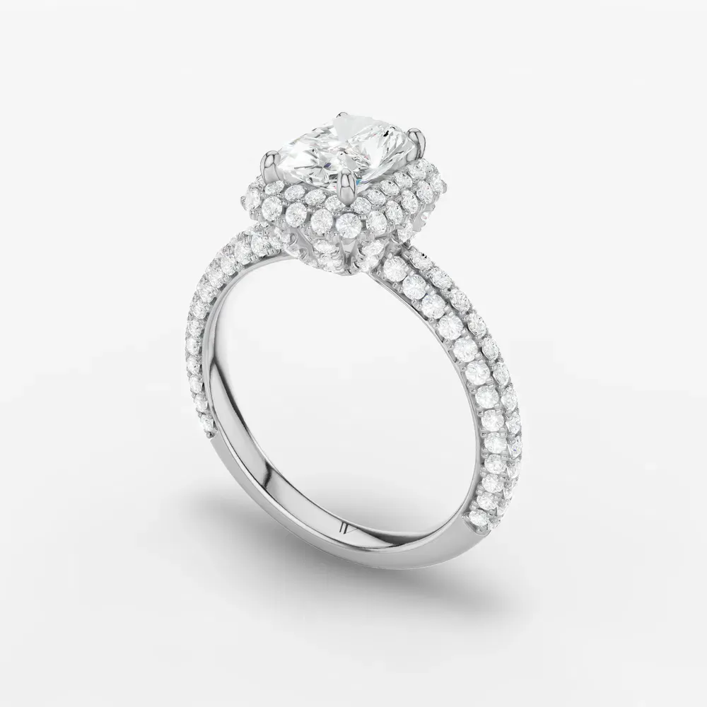 Certified 1 carat Lab Grown Diamond Radiant Cut Pavé, Halo, Hidden Halo Engagement Ring in 14K White Gold-Brym
