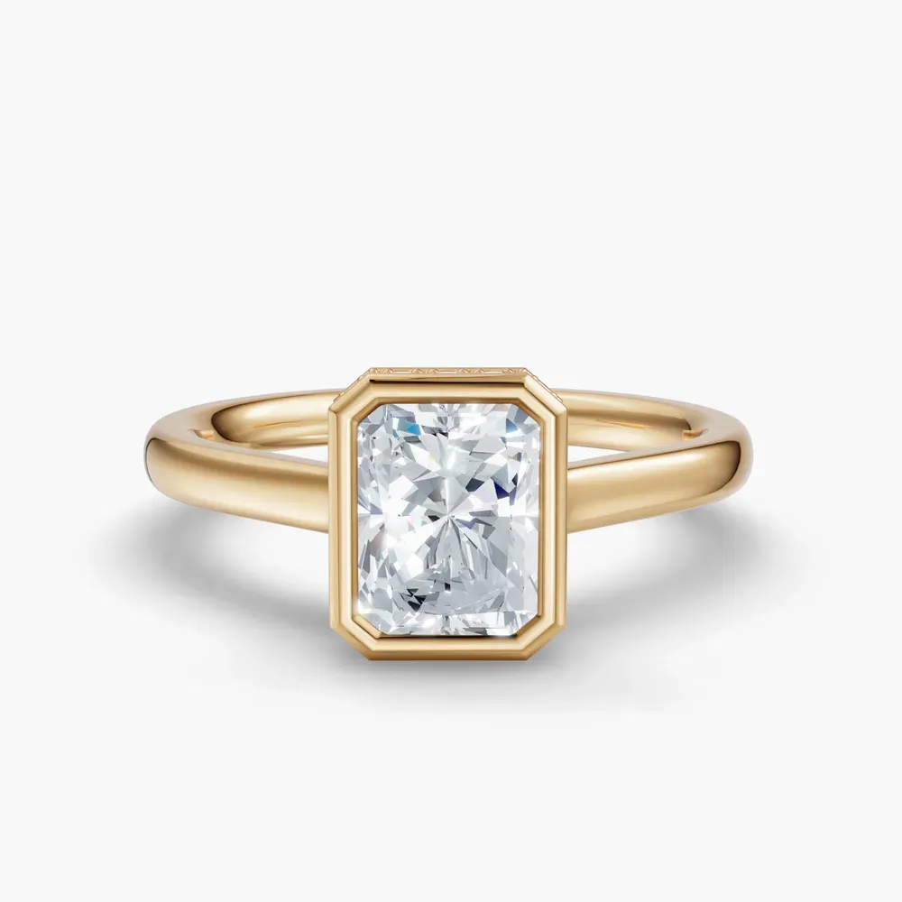 Certified 1 carat Lab Grown Diamond Radiant Cut Bezel, Solitaire, Hidden Halo Engagement Ring in 14K Yellow Gold-Nival