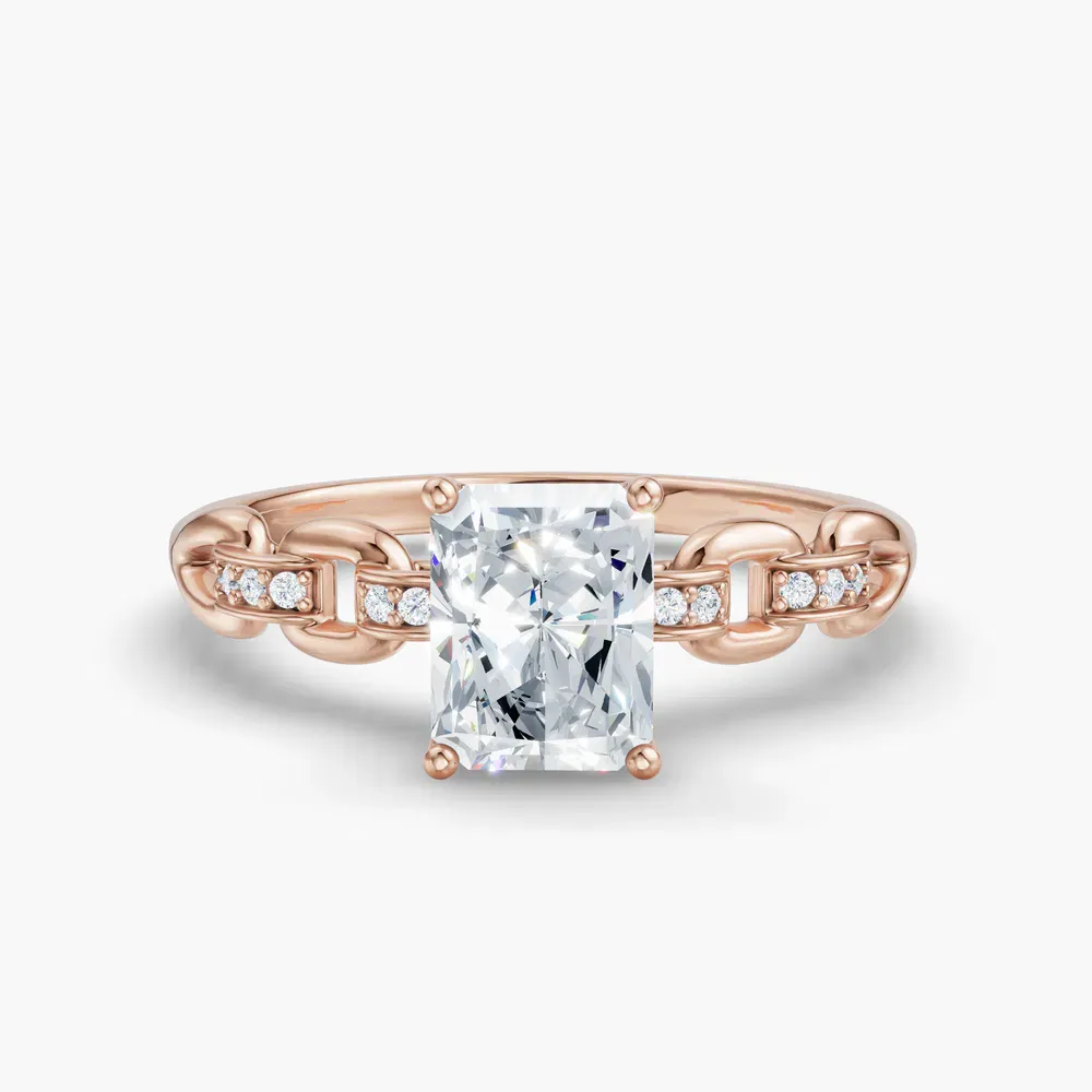 Certified 1 carat Lab Grown Diamond Radiant Cut Twist, Unique, Side Stone Engagement Ring in 14K Rose Gold-Perenne