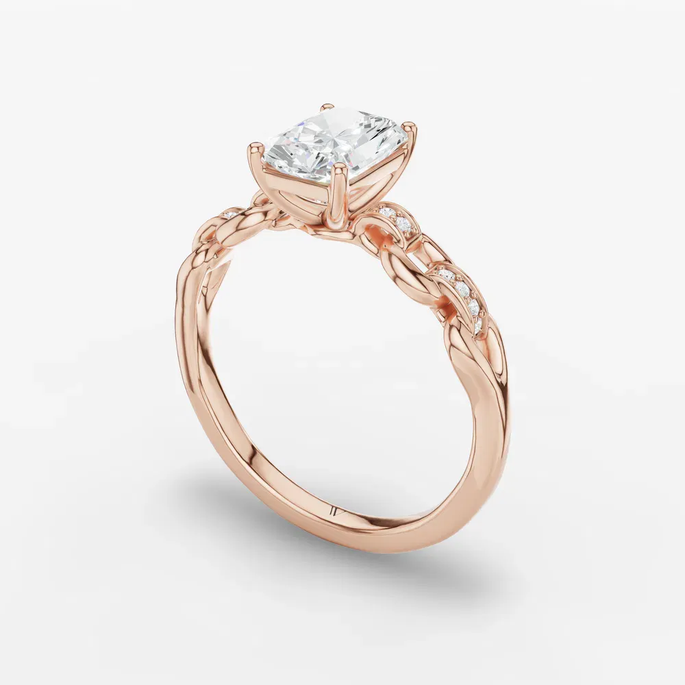 Certified 1 carat Lab Grown Diamond Radiant Cut Twist, Unique, Side Stone Engagement Ring in 14K Rose Gold-Perenne