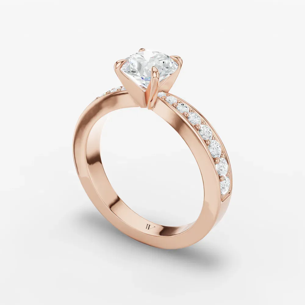Certified 1 carat Lab Grown Diamond Round Cut Pavé, Channel Set, Classic Engagement Ring in 18K Rose Gold-Kaelis