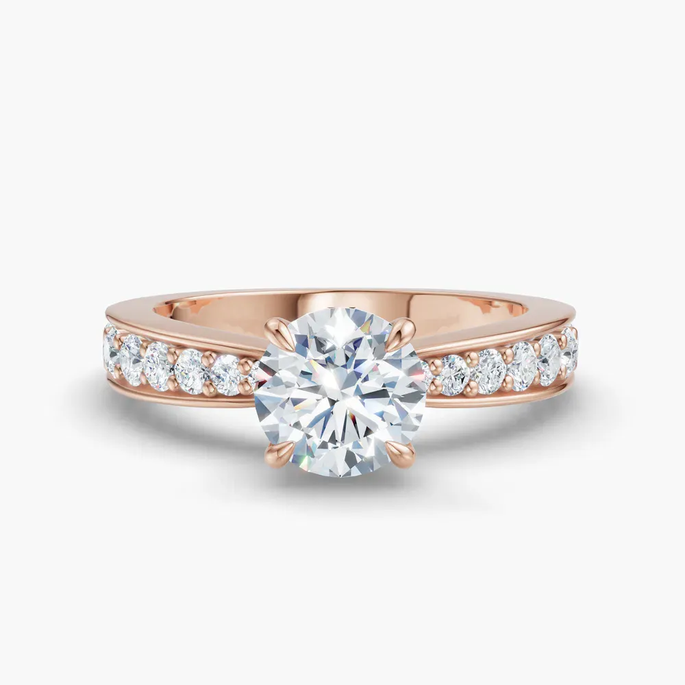Certified 1 carat Lab Grown Diamond Round Cut Pavé, Channel Set, Classic Engagement Ring in 18K Rose Gold-Kaelis