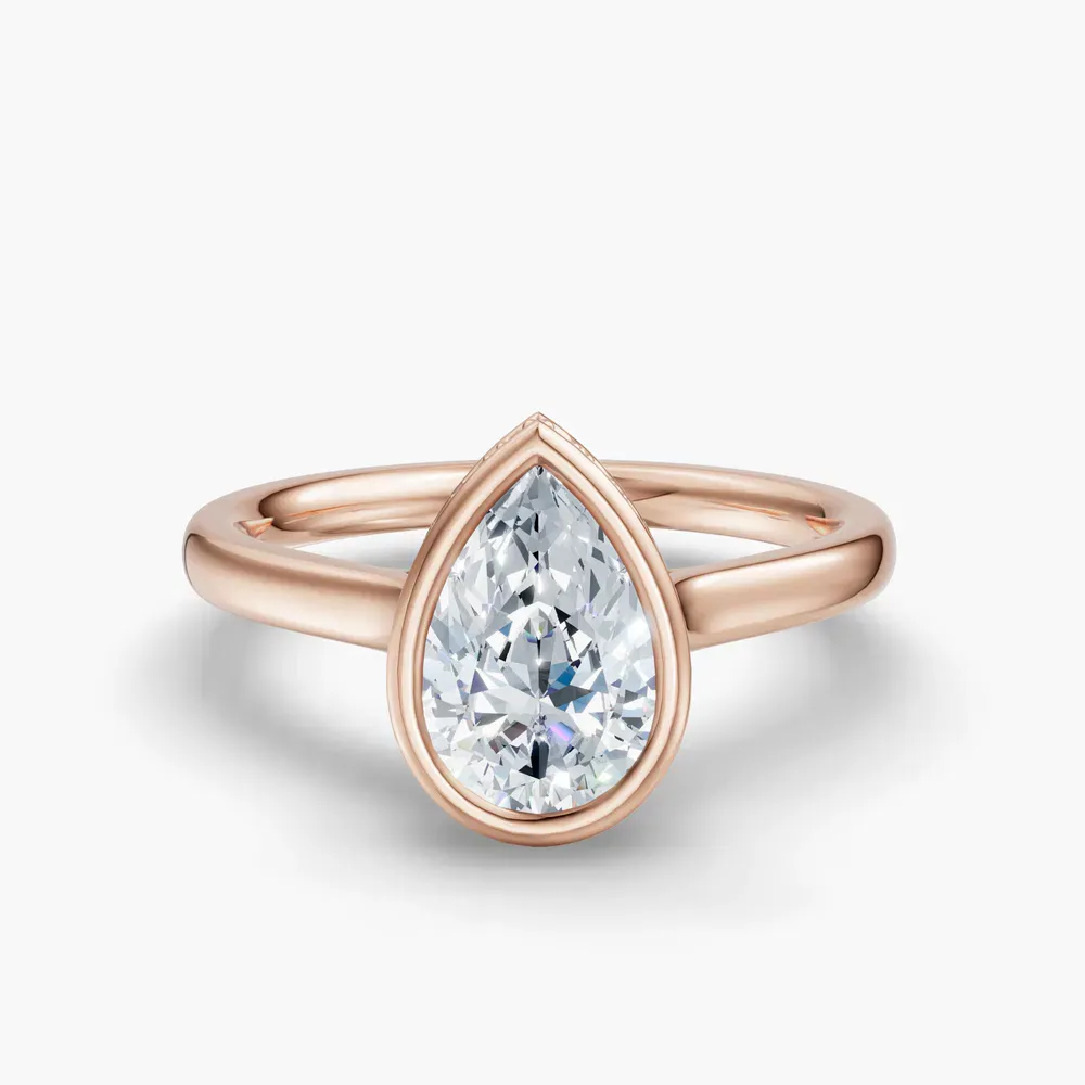 Certified 1 carat Lab Grown Diamond Pear Cut Bezel, Solitaire, Hidden Halo Engagement Ring in 14K Rose Gold-Nival