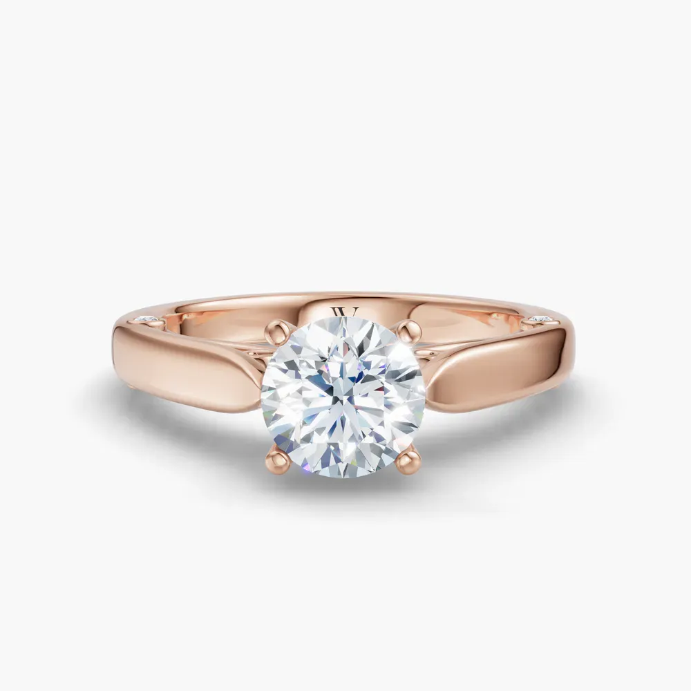 Certified 1 carat Lab Grown Diamond Round Cut Cathedral, Nature inspired, Solitaire Engagement Ring in 18K Rose Gold-Saelor