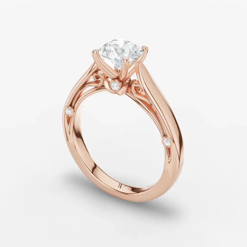 Certified 1 carat Lab Grown Diamond Round Cut Cathedral, Nature inspired, Solitaire Engagement Ring in 18K Rose Gold-Saelor