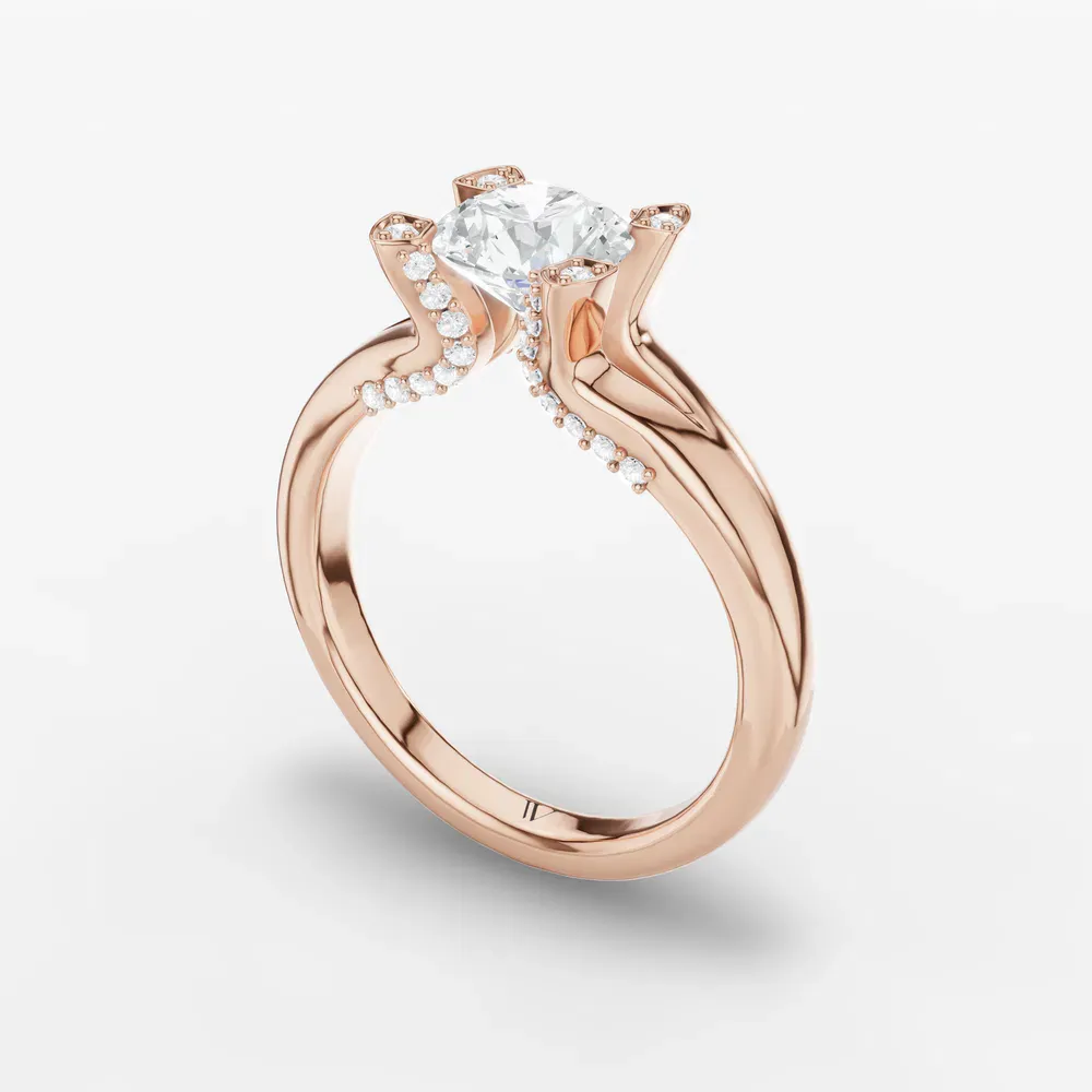 Certified 1 carat Lab Grown Diamond Round Cut Split Shank, Floating, Modern Engagement Ring in 14K Rose Gold-Keryn