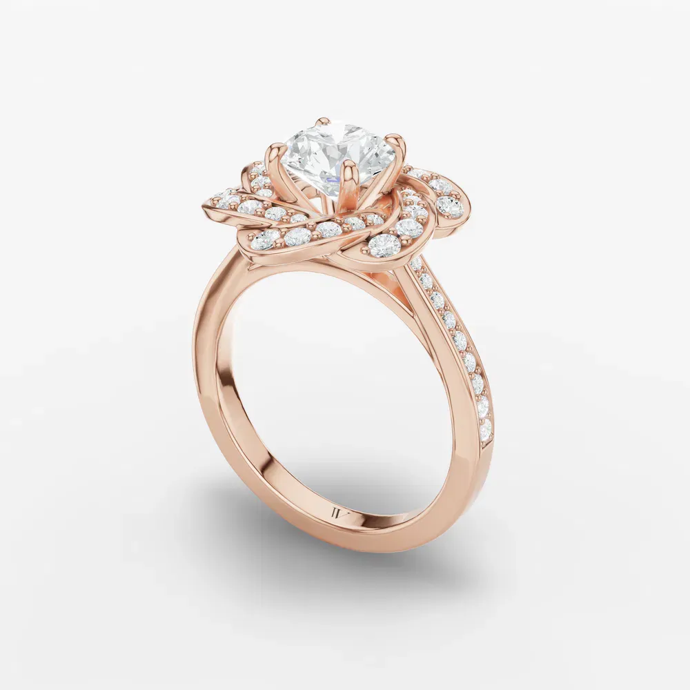 Certified 1 carat Lab Grown Diamond Round Cut Floral, Nature inspired, Cathedral Engagement Ring in 18K Rose Gold-Vorina