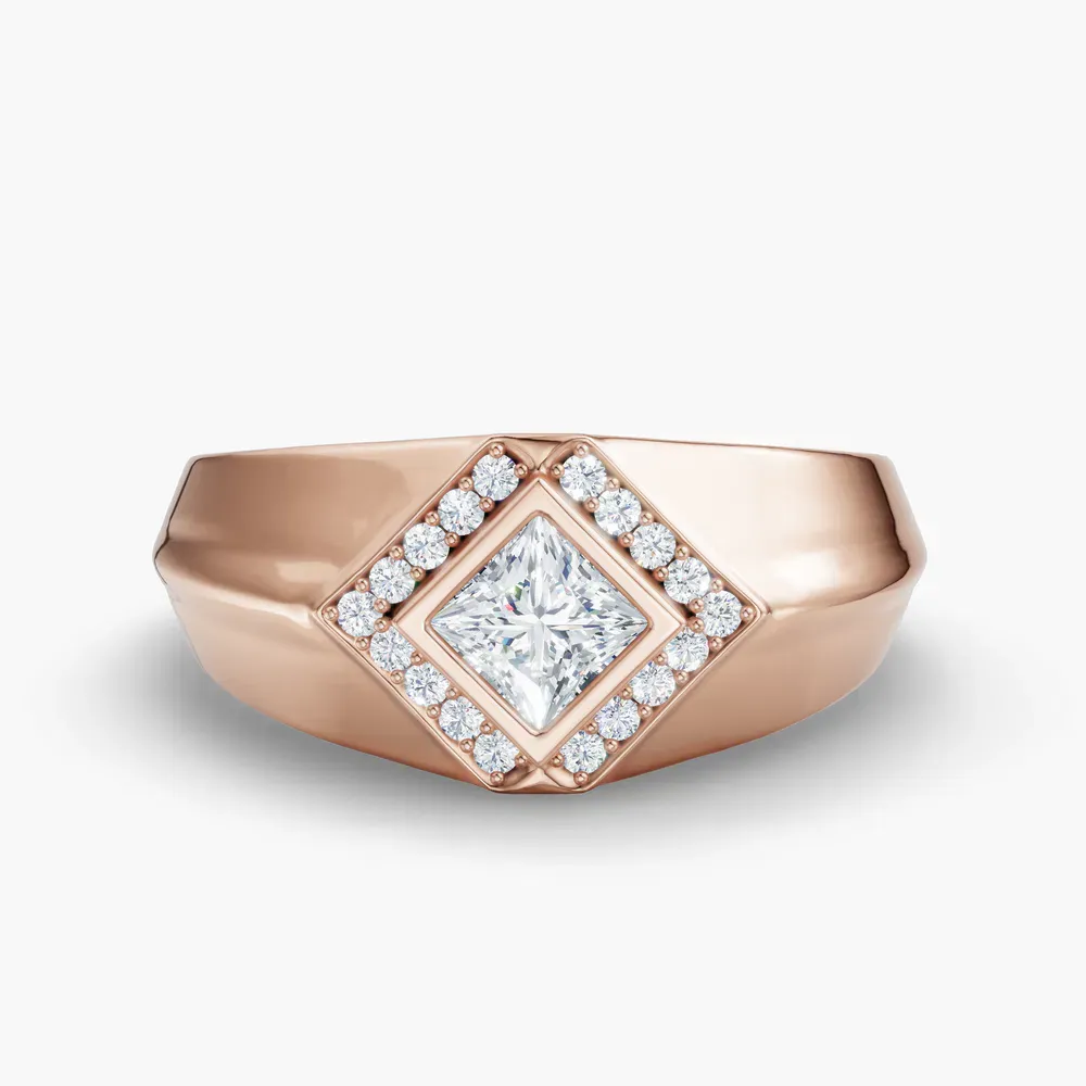 Certified 0.5 carat Lab Grown Diamond Princess Cut Men's Engagement Ring in 18K Rose Gold-Edge