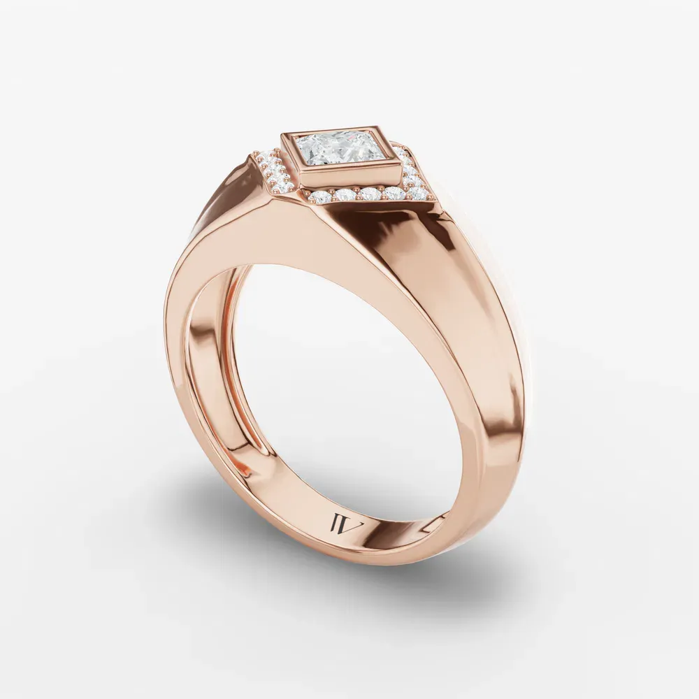 Certified 0.5 carat Lab Grown Diamond Princess Cut Men's Engagement Ring in 18K Rose Gold-Edge