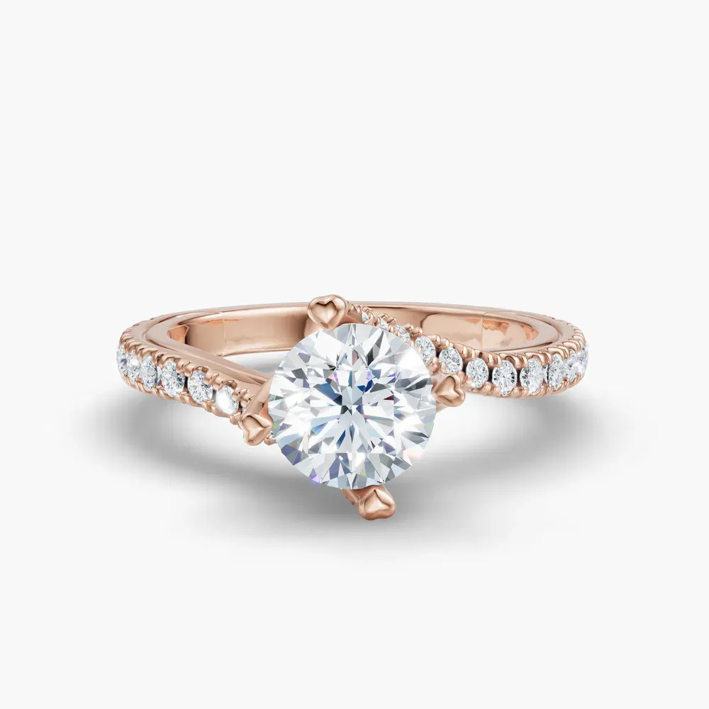 Certified 1 carat Lab Grown Diamond Round Cut Twist, Pavé, Unique Engagement Ring in 18K Rose Gold-Viroli