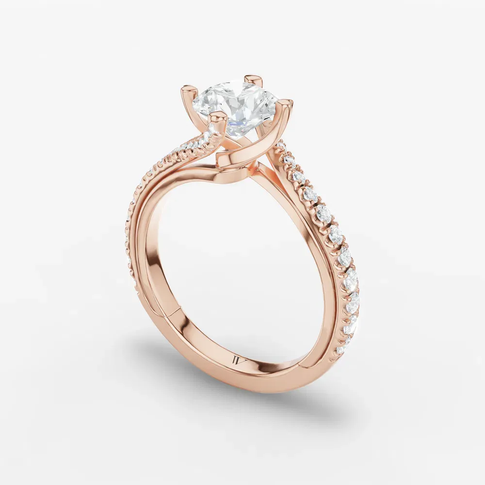 Certified 1 carat Lab Grown Diamond Round Cut Twist, Pavé, Unique Engagement Ring in 18K Rose Gold-Viroli