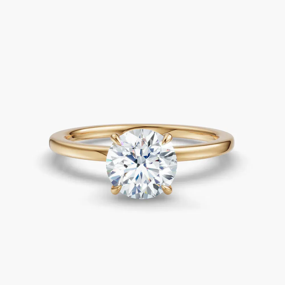 Certified 1 carat Lab Grown Diamond Round Cut Hidden Halo, Four Prong Engagement Ring in 14K Yellow Gold-Helia
