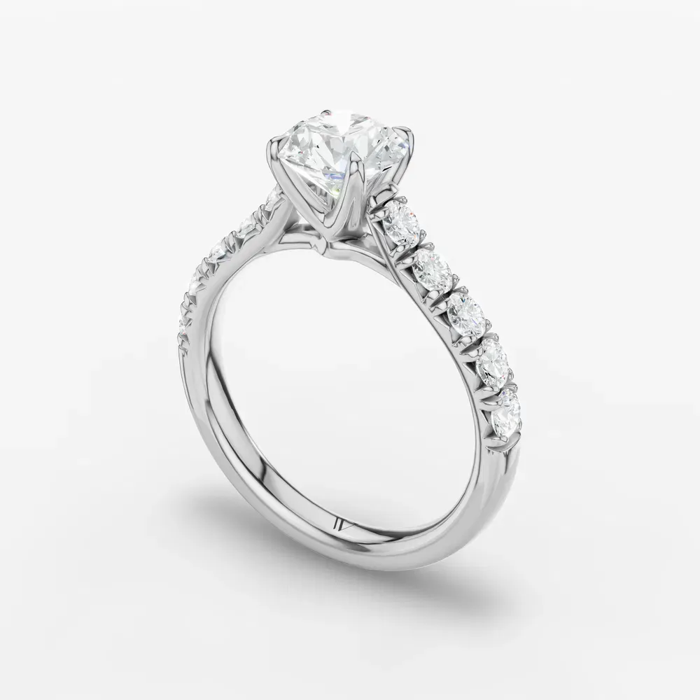 Certified 1 carat Lab Grown Diamond Round Cut Pavé, Cathedral, Four Prong Engagement Ring in 14K White Gold-Israfil