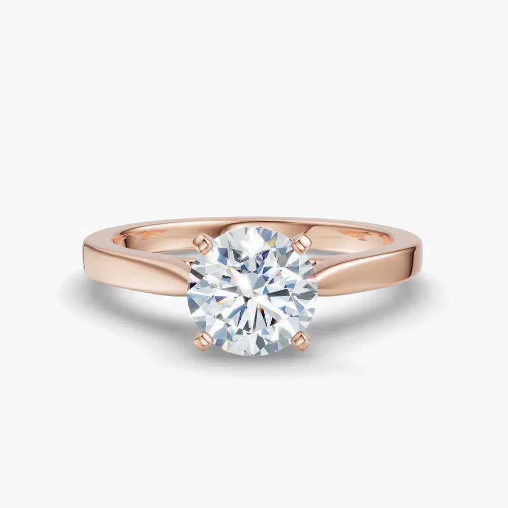 Certified 1 carat Lab Grown Diamond Round Cut Solitaire, Cathedral, Four Prong Engagement Ring in 14K Rose Gold-Saga
