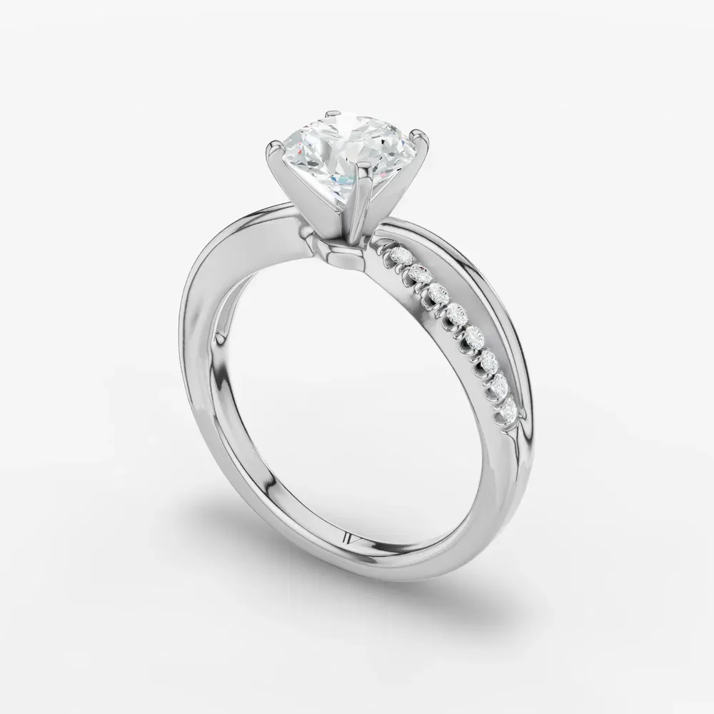 Certified 1 carat Lab Grown Diamond Round Cut Pavé, Split Shank, Four Prong Engagement Ring in 14K White Gold-Polaris