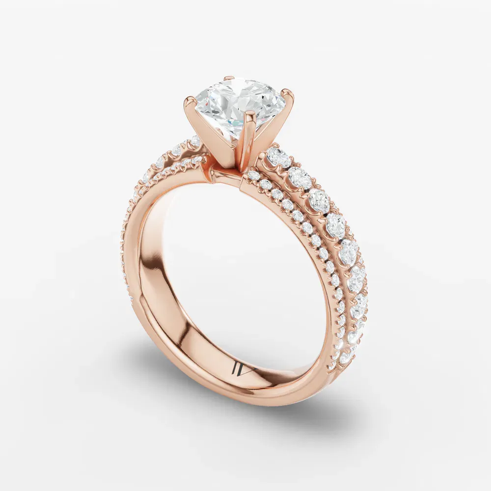 Certified 1 carat Lab Grown Diamond Round Cut Pavé, Four Prong Engagement Ring in 14K Rose Gold-Riven