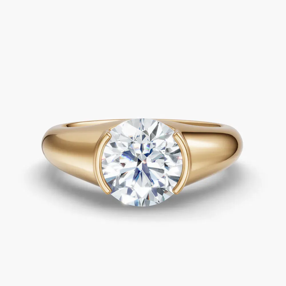 Certified 1 carat Lab Grown Diamond Round Cut Solitaire, Bezel, East-West Engagement Ring in 14K Yellow Gold-Elen