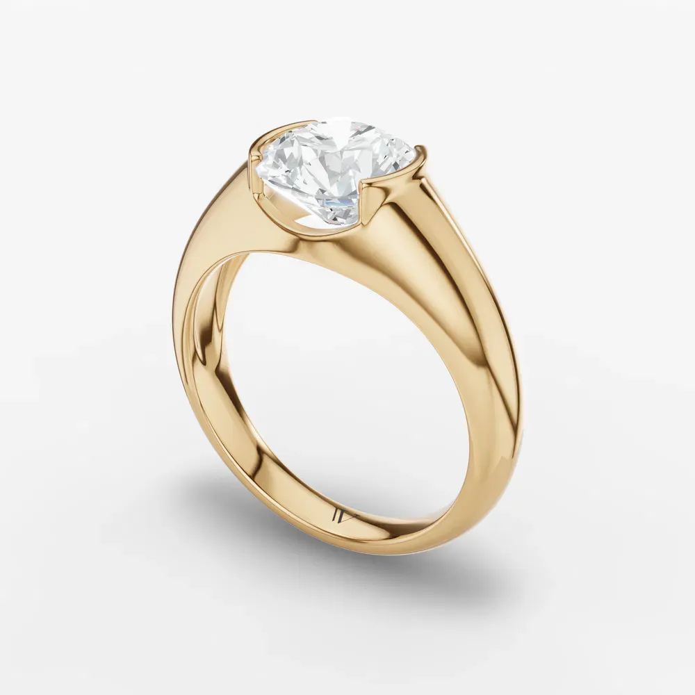 Certified 1 carat Lab Grown Diamond Round Cut Solitaire, Bezel, East-West Engagement Ring in 14K Yellow Gold-Elen