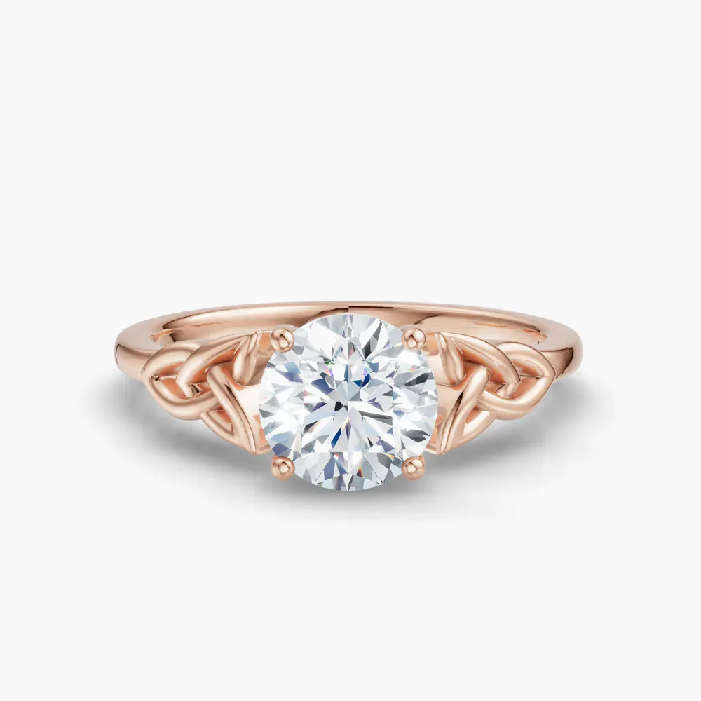 Certified 1 carat Lab Grown Diamond Round Cut Solitaire, Cathedral, Celtic Engagement Ring in 14K Rose Gold-Vire
