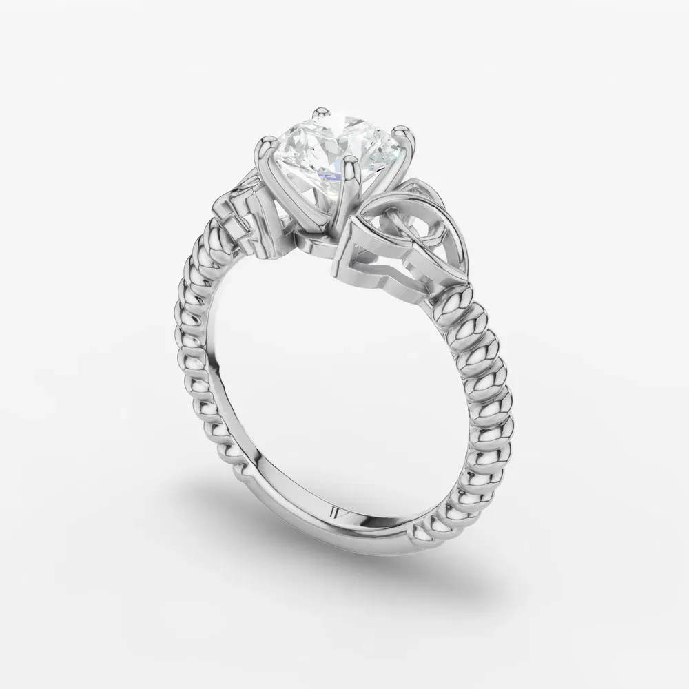Certified 1 carat Lab Grown Diamond Round Cut Solitaire, Twist, Celtic Engagement Ring in 14K White Gold-Thalyn